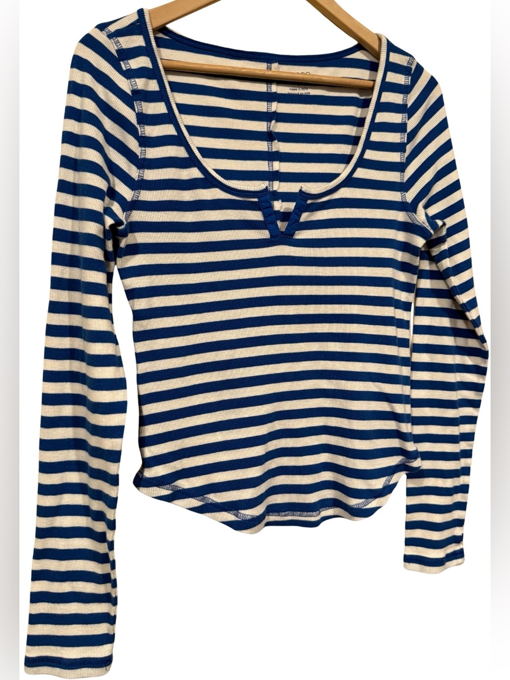 Anthropologie Pilcro Notched Long Sleeve Tee Blue Stripe M Ribbed Knit Cotton - Picture 4 of 9